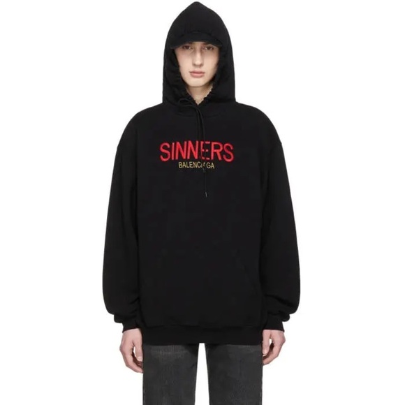 Balenciaga Sinners Black Hoodie with Red and Gold Embroidery L - Picture 2 of 16